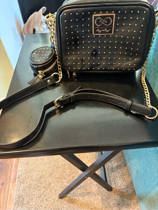 Itzy Ritzy Handbags - Itzy Ritzy Black Studded Crossbody Diaper Bag with Detachable Coin Pouch